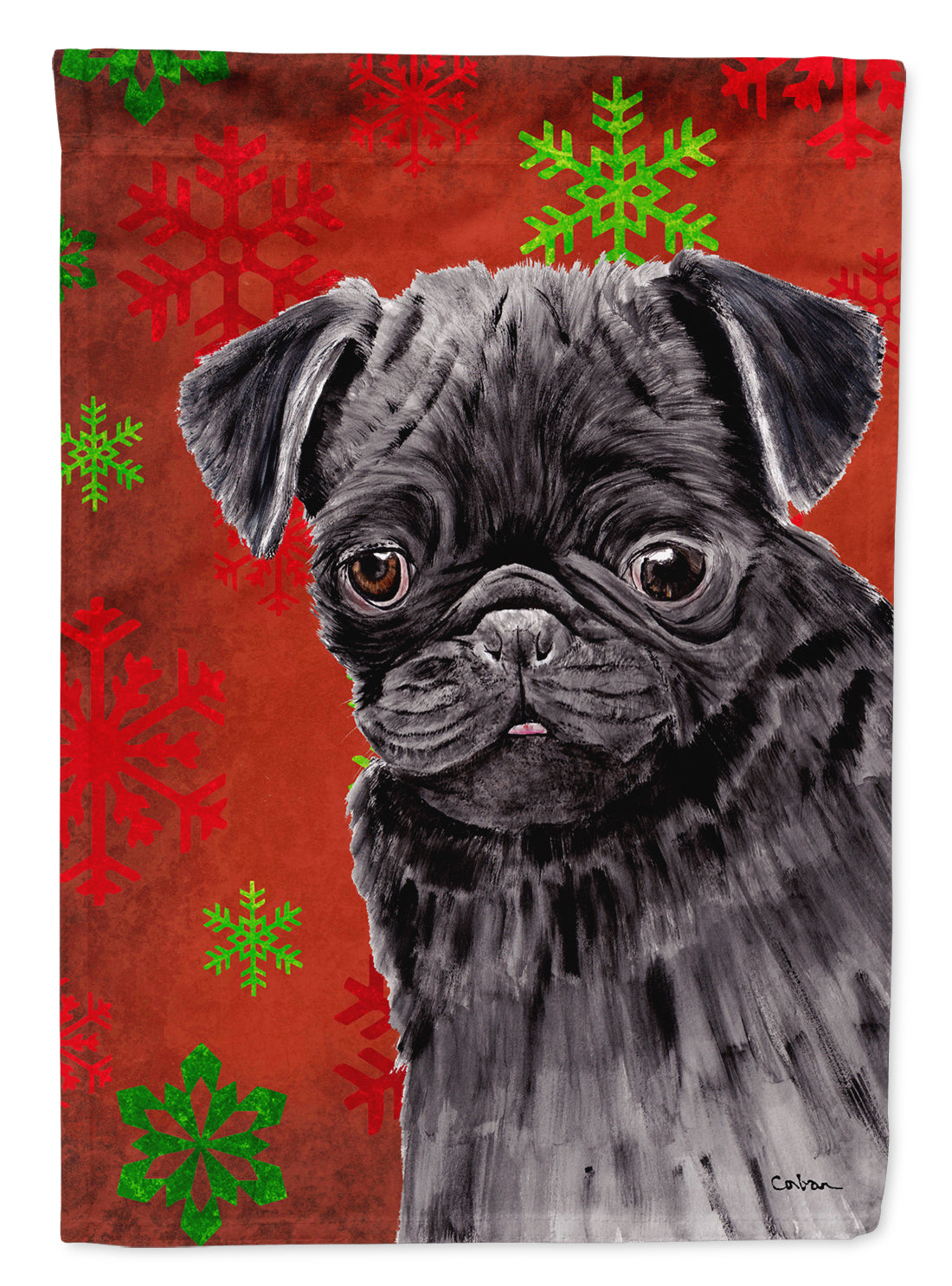 Pug Red and Green Snowflakes Holiday Christmas Garden Flag Mailbox Decorative Yard Banner Outside Patio Artwork for Flower Beds, Garden Size, Multicolor