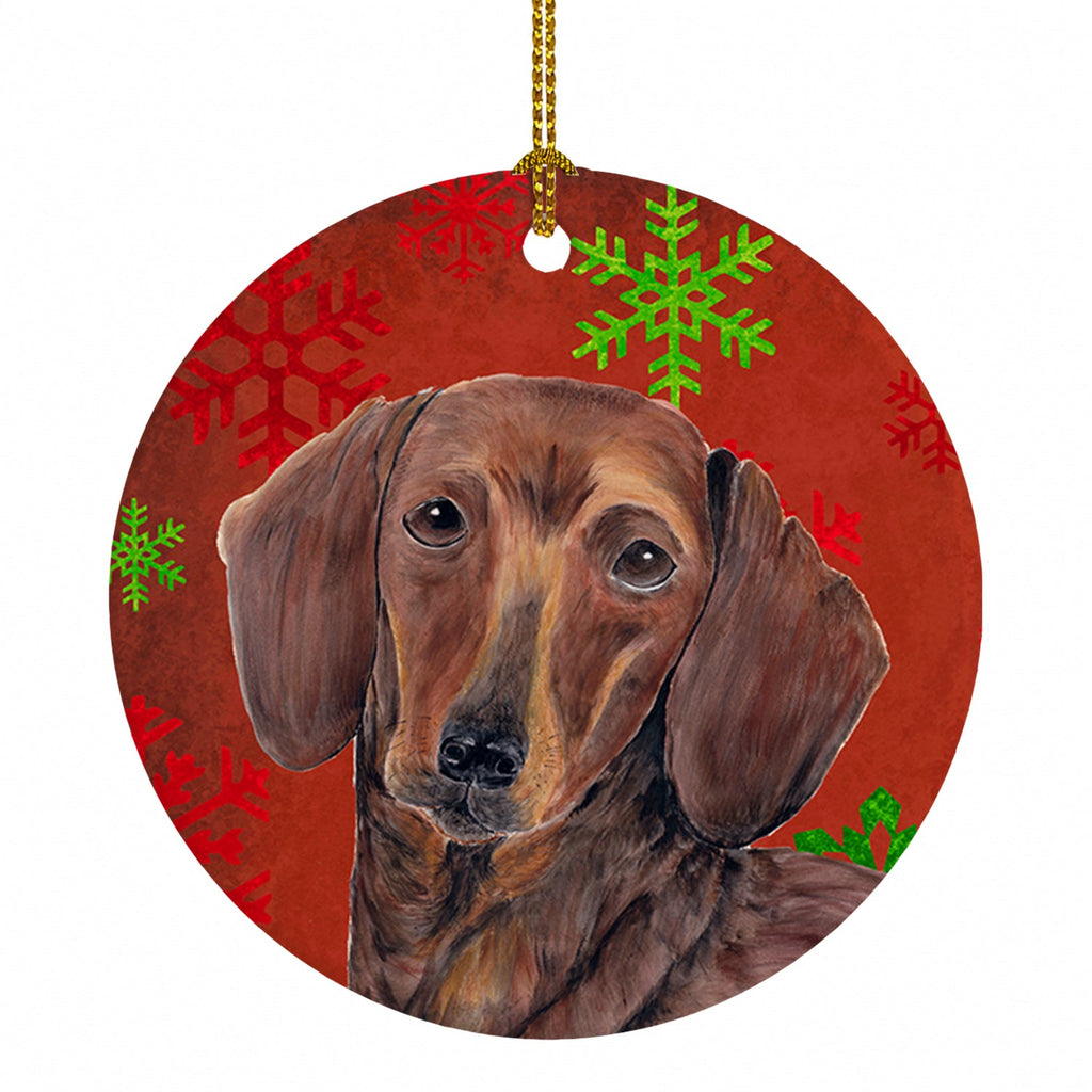 Dachshund Red and Green Snowflakes Holiday Christmas Ceramic Ornament Christmas Tree Hanging Decorations for Home Christmas Holiday, Party, Gift, 3 in, Multicolor