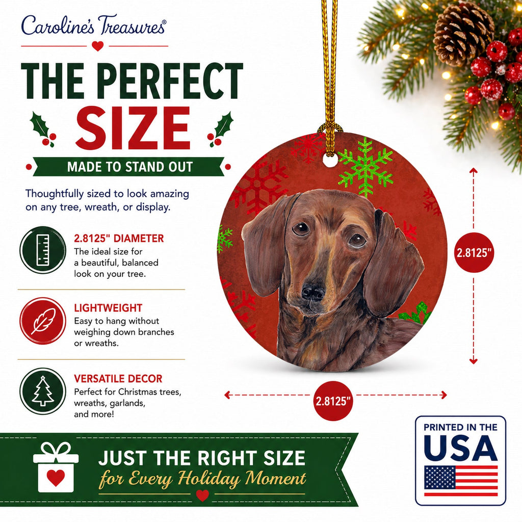 Dachshund Red and Green Snowflakes Holiday Christmas Ceramic Ornament Christmas Tree Hanging Decorations for Home Christmas Holiday, Party, Gift, 3 in, Multicolor