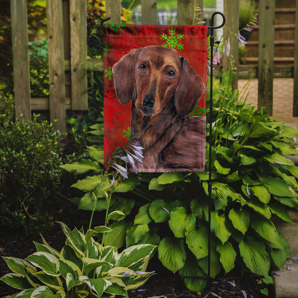 Dachshund Red and Green Snowflakes Holiday Christmas Garden Flag Mailbox Decorative Yard Banner Outside Patio Artwork for Flower Beds, Garden Size, Multicolor