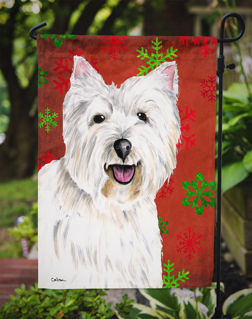 Westie Red and Green Snowflakes Holiday Christmas Garden Flag Mailbox Decorative Yard Banner Outside Patio Artwork for Flower Beds, Garden Size, Multicolor