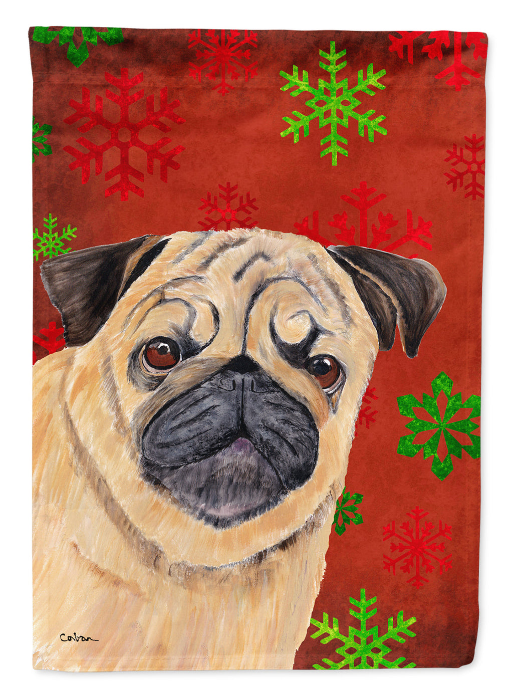 Pug Red and Green Snowflakes Holiday Christmas Garden Flag Mailbox Decorative Yard Banner Outside Patio Artwork for Flower Beds, Garden Size, Multicolor