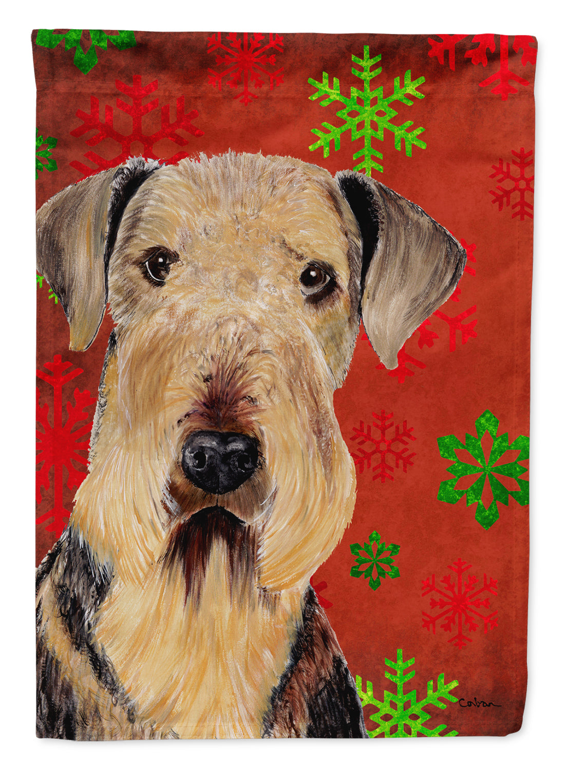 Airedale Red and Green Snowflakes Holiday Christmas Garden Flag Mailbox Decorative Yard Banner Outside Patio Artwork for Flower Beds, Garden Size, Multicolor