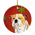 Bulldog English Red and Green Snowflakes Holiday Christmas Ceramic Ornament Christmas Tree Hanging Decorations for Home Christmas Holiday, Party, Gift, 3 in, Multicolor