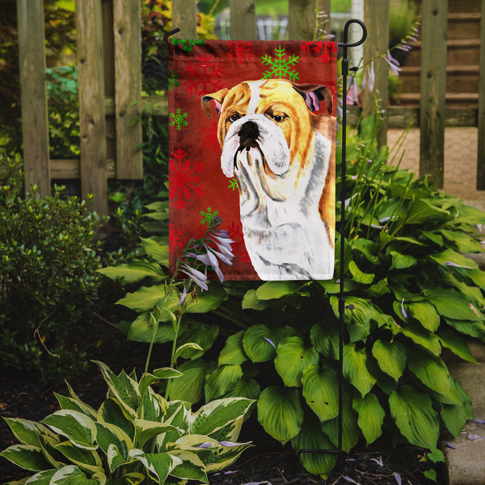Bulldog English Red and Green Snowflakes Holiday Christmas Garden Flag Mailbox Decorative Yard Banner Outside Patio Artwork for Flower Beds, Garden Size, Multicolor
