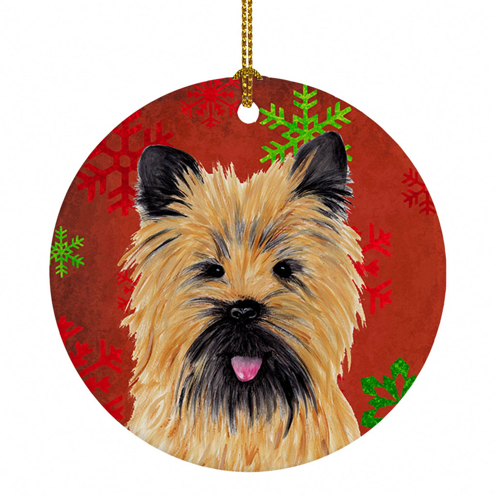 Cairn Terrier Red and Green Snowflakes Holiday Christmas Ceramic Ornament Christmas Tree Hanging Decorations for Home Christmas Holiday, Party, Gift, 3 in, Multicolor