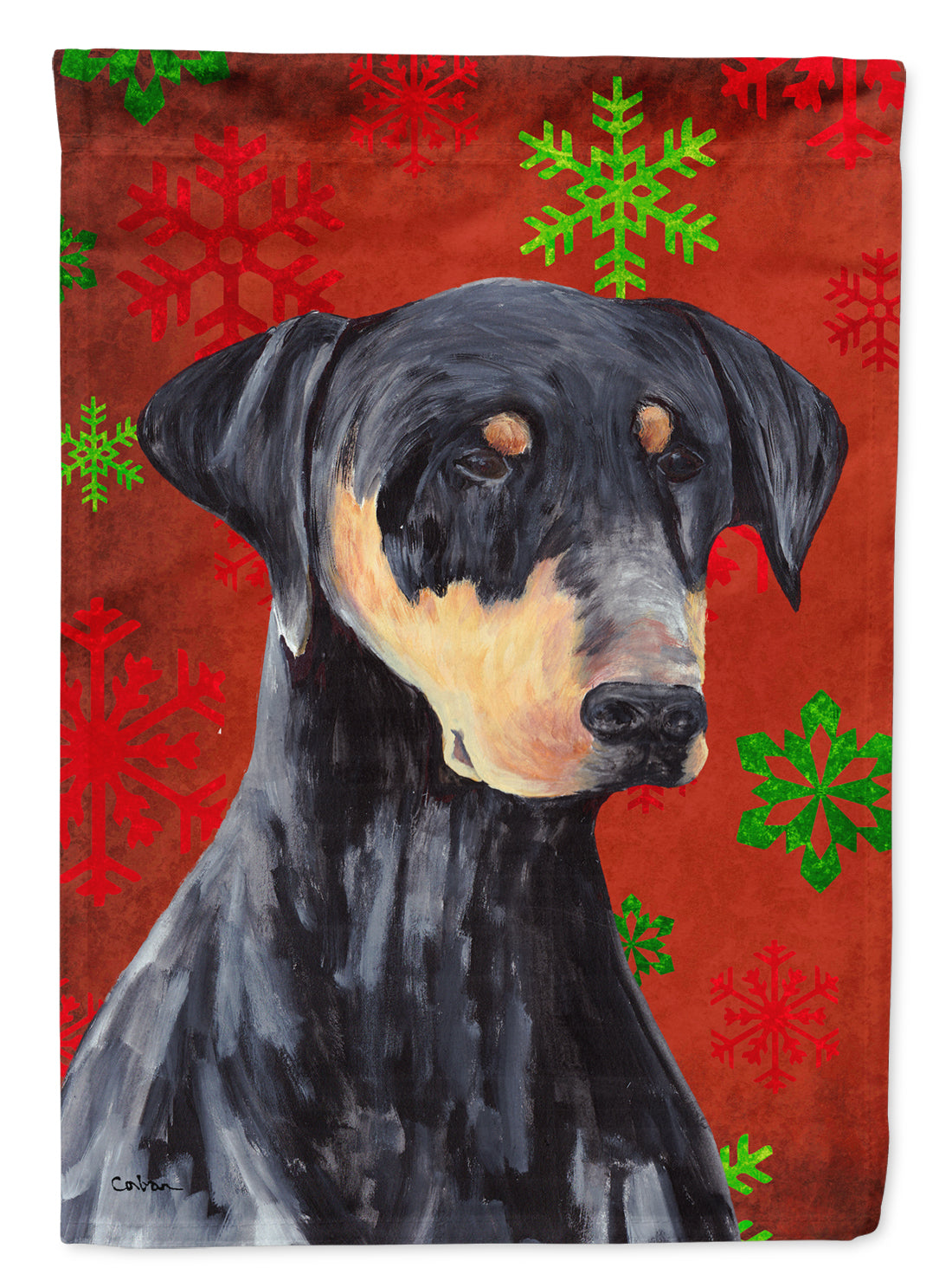 Doberman Red and Green Snowflakes Holiday Christmas Garden Flag Mailbox Decorative Yard Banner Outside Patio Artwork for Flower Beds, Garden Size, Multicolor