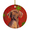 Vizsla Red and Green Snowflakes Holiday Christmas Ceramic Ornament Christmas Tree Hanging Decorations for Home Christmas Holiday, Party, Gift, 3 in, Multicolor