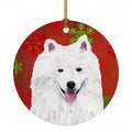 American Eskimo Red and Green Snowflakes Holiday Christmas Ceramic Ornament Christmas Tree Hanging Decorations for Home Christmas Holiday, Party, Gift, 3 in, Multicolor