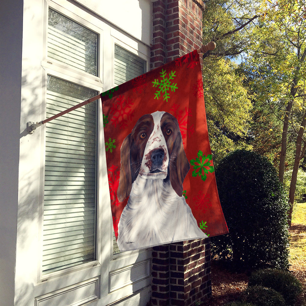 Welsh Springer Spaniel Red Green Snowflakes Holiday Christmas House Flag 28x40 Porch Sleeve Pole Decorative Outside Yard Banner Artwork Wall Hanging, Polyester