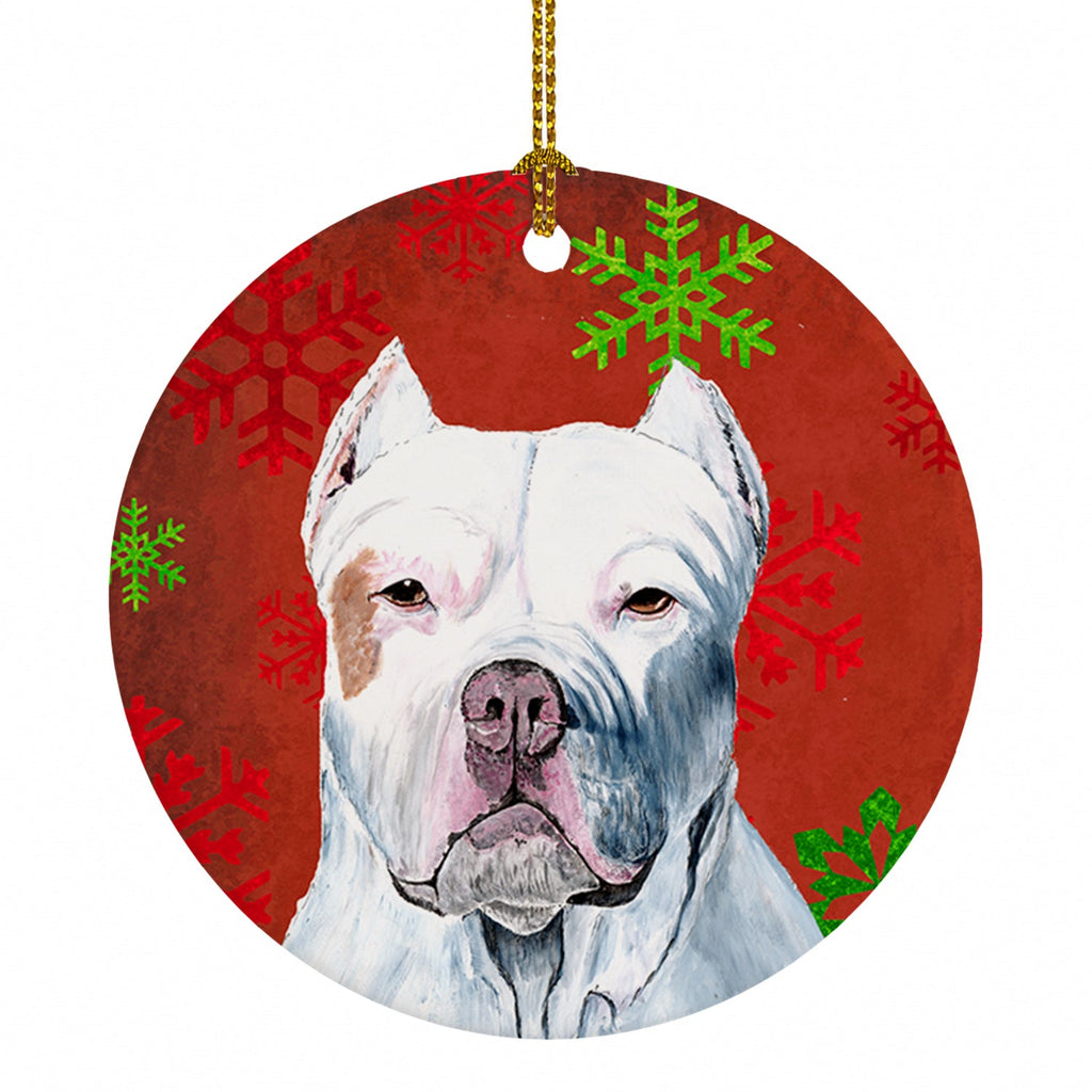Pit Bull Red and Green Snowflakes Holiday Christmas Ceramic Ornament Christmas Tree Hanging Decorations for Home Christmas Holiday, Party, Gift, 3 in, Multicolor
