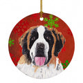 Saint Bernard Red Green Snowflake Christmas Ceramic Ornament Christmas Tree Hanging Decorations for Home Christmas Holiday, Party, Gift, 3 in, Multicolor
