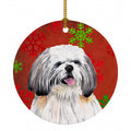 Shih Tzu Red and Green Snowflakes Holiday Christmas Ceramic Ornament Christmas Tree Hanging Decorations for Home Christmas Holiday, Party, Gift, 3 in, Multicolor