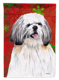 Shih Tzu Red and Green Snowflakes Holiday Christmas Garden Flag Mailbox Decorative Yard Banner Outside Patio Artwork for Flower Beds, Garden Size, Multicolor