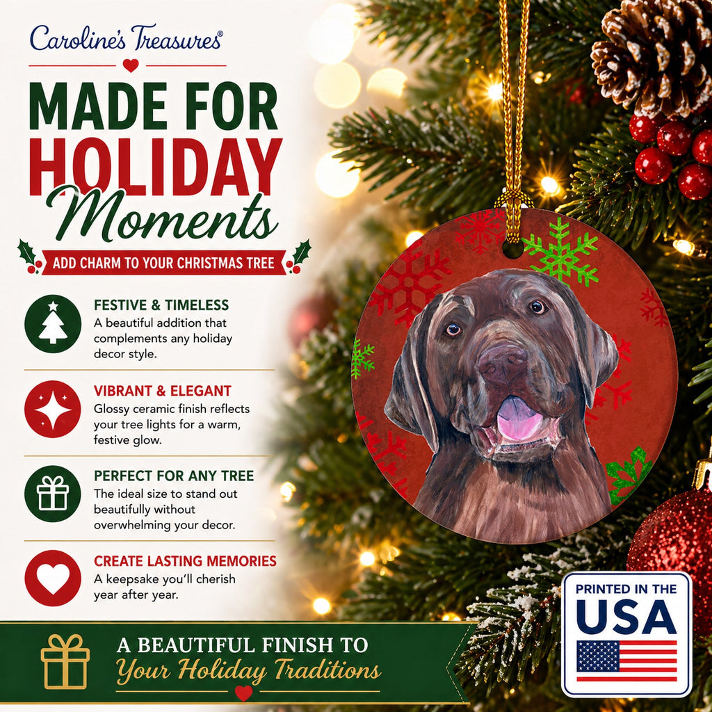 Labrador Red and Green Snowflakes Holiday Christmas Ceramic Ornament Christmas Tree Hanging Decorations for Home Christmas Holiday, Party, Gift, 3 in, Multicolor