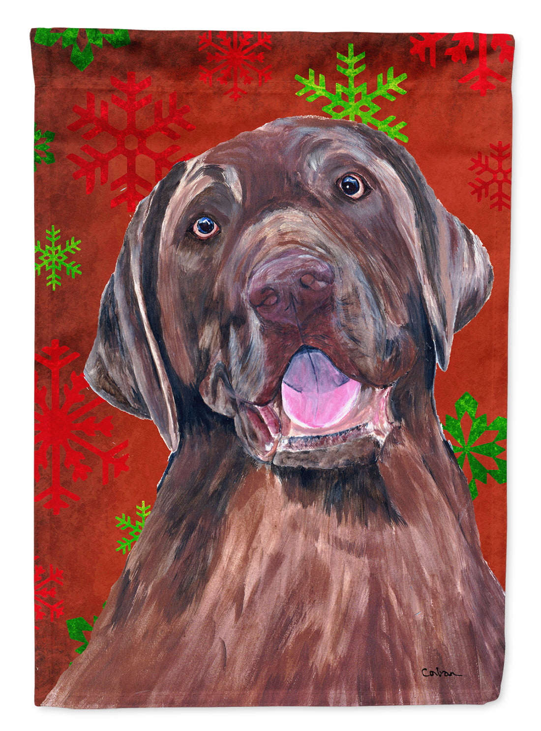 Labrador Red and Green Snowflakes Holiday Christmas Garden Flag Mailbox Decorative Yard Banner Outside Patio Artwork for Flower Beds, Garden Size, Multicolor