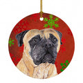 Mastiff Red and Green Snowflakes Holiday Christmas Ceramic Ornament Christmas Tree Hanging Decorations for Home Christmas Holiday, Party, Gift, 3 in, Multicolor