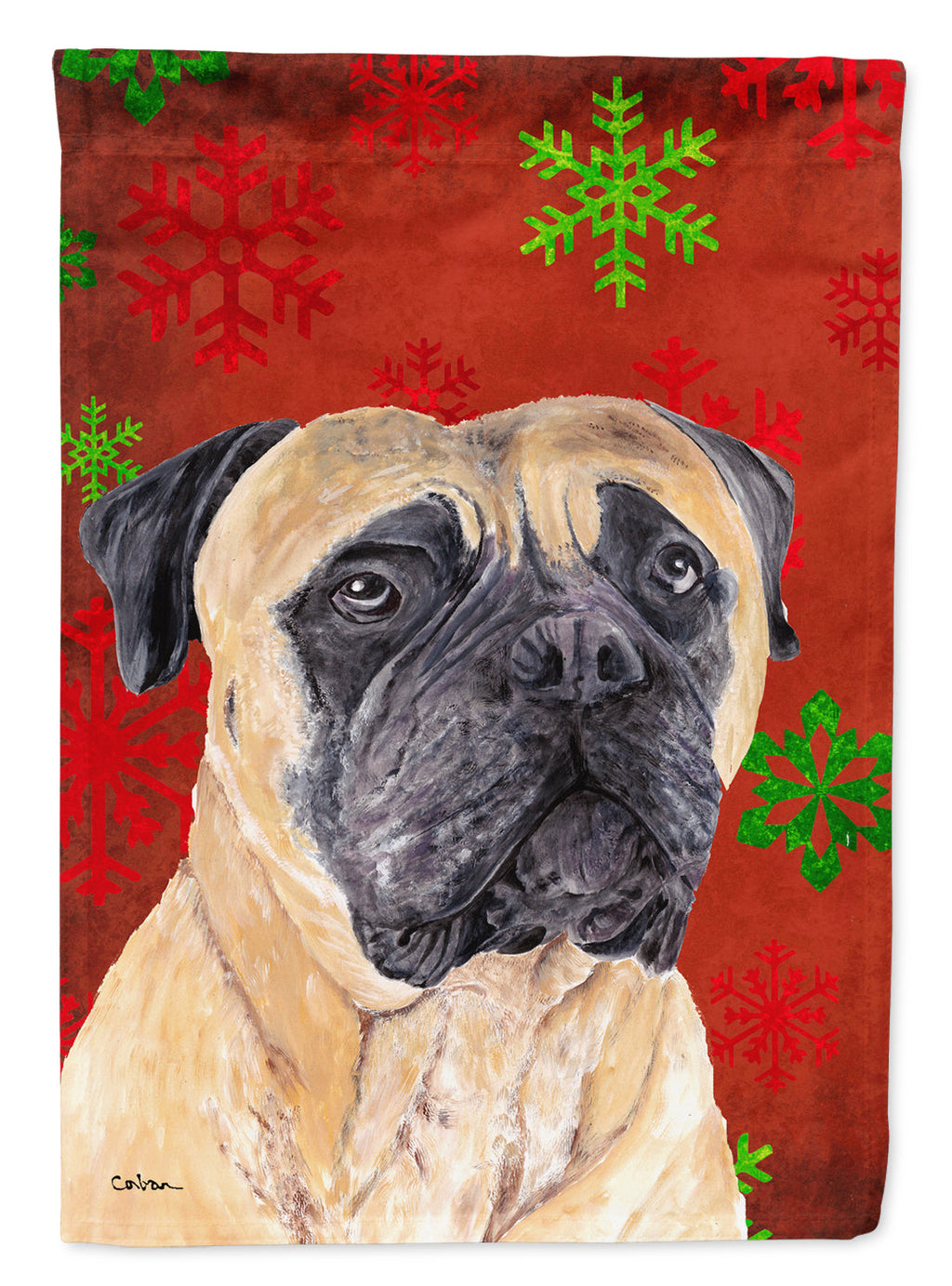 Mastiff Red and Green Snowflakes Holiday Christmas Garden Flag Mailbox Decorative Yard Banner Outside Patio Artwork for Flower Beds, Garden Size, Multicolor