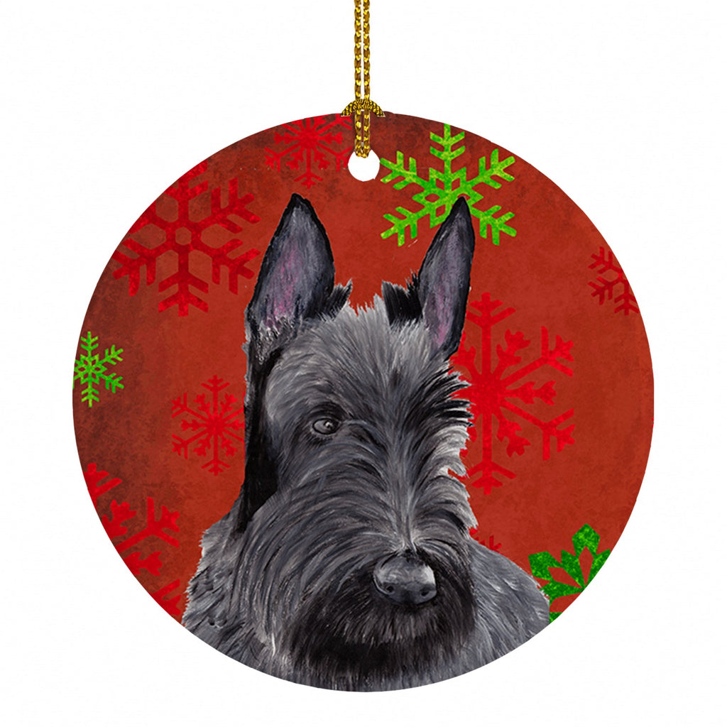 Scottish Terrier Red and Green Snowflakes Holiday Christmas Ceramic Ornament Christmas Tree Hanging Decorations for Home Christmas Holiday, Party, Gift, 3 in, Multicolor