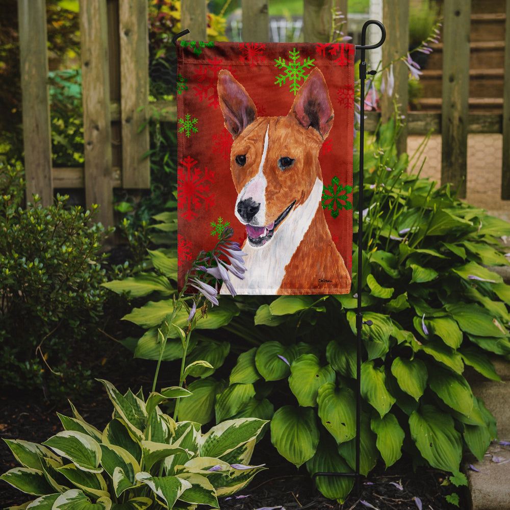 Basenji Red and Green Snowflakes Holiday Christmas Garden Flag Mailbox Decorative Yard Banner Outside Patio Artwork for Flower Beds, Garden Size, Multicolor