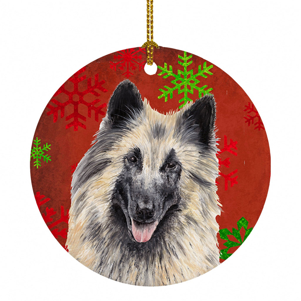 Belgian Tervuren Red and Green Snowflakes Holiday Christmas Ceramic Ornament Christmas Tree Hanging Decorations for Home Christmas Holiday, Party, Gift, 3 in, Multicolor