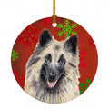 Belgian Tervuren Red and Green Snowflakes Holiday Christmas Ceramic Ornament Christmas Tree Hanging Decorations for Home Christmas Holiday, Party, Gift, 3 in, Multicolor