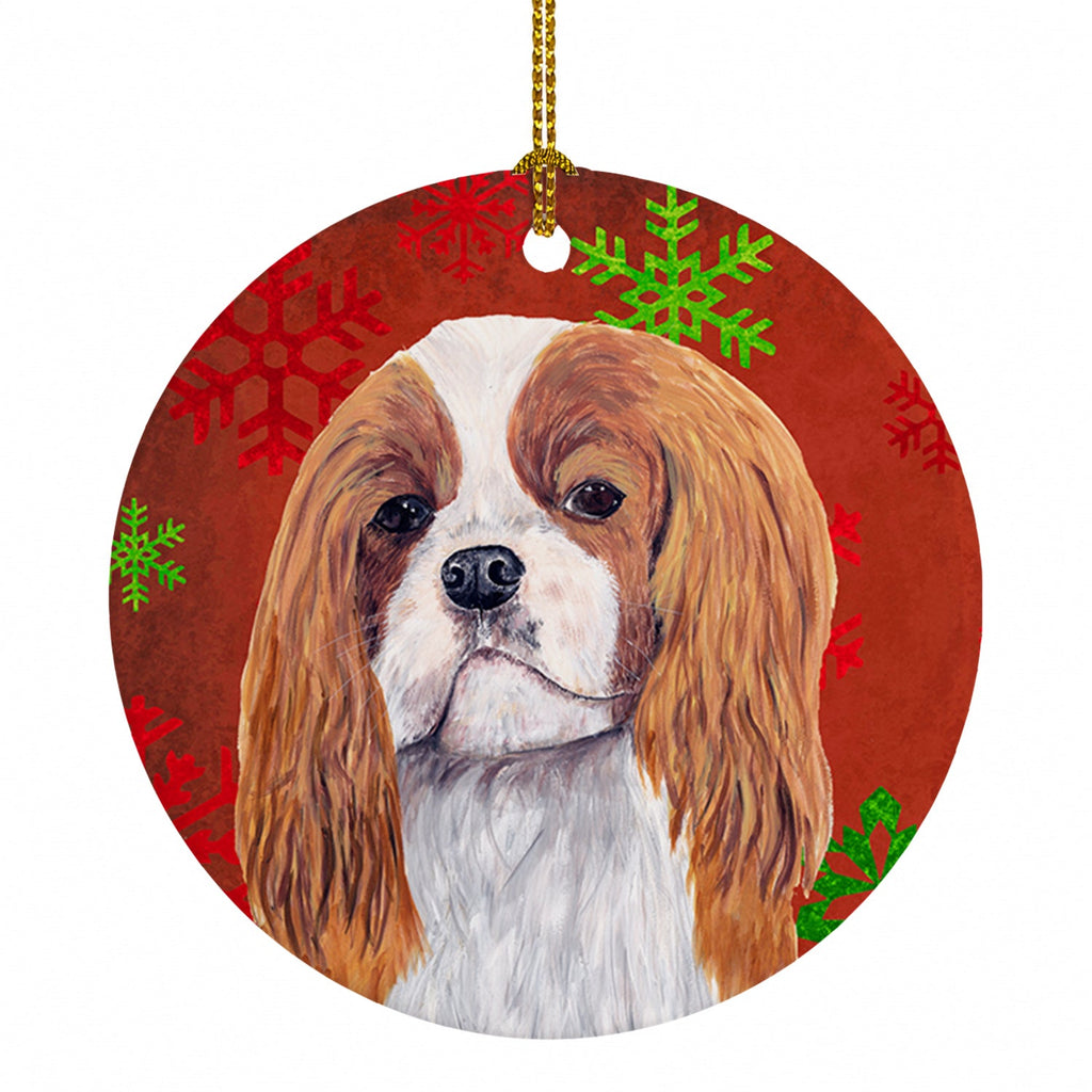 Cavalier Spaniel Red and Green Snowflakes Holiday Christmas Ceramic Ornament Christmas Tree Hanging Decorations for Home Christmas Holiday, Party, Gift, 3 in, Multicolor