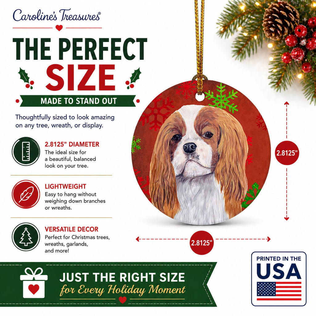 Cavalier Spaniel Red and Green Snowflakes Holiday Christmas Ceramic Ornament Christmas Tree Hanging Decorations for Home Christmas Holiday, Party, Gift, 3 in, Multicolor