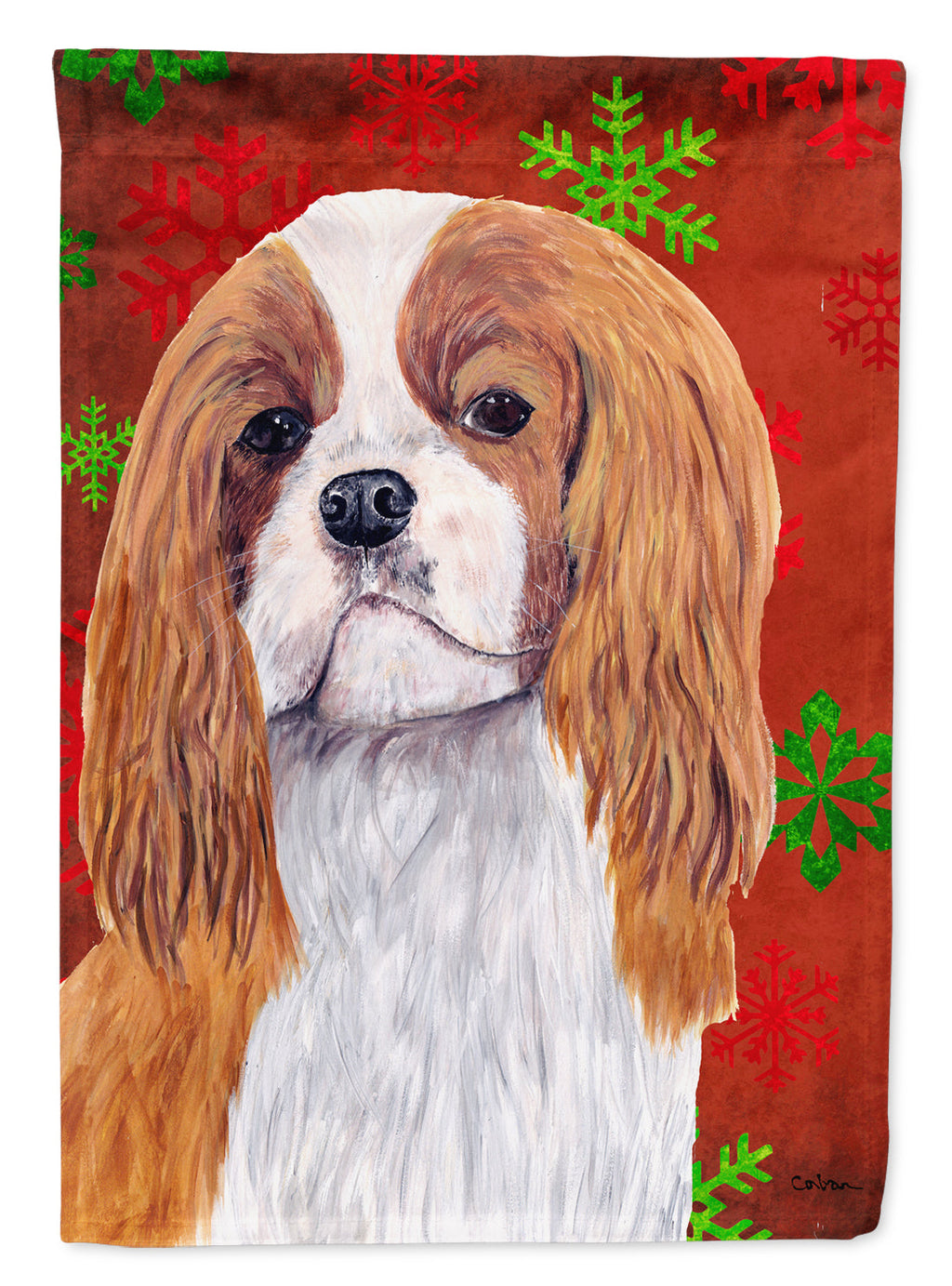 Cavalier Spaniel Red and Green Snowflakes Holiday Christmas Garden Flag Mailbox Decorative Yard Banner Outside Patio Artwork for Flower Beds, Garden Size, Multicolor