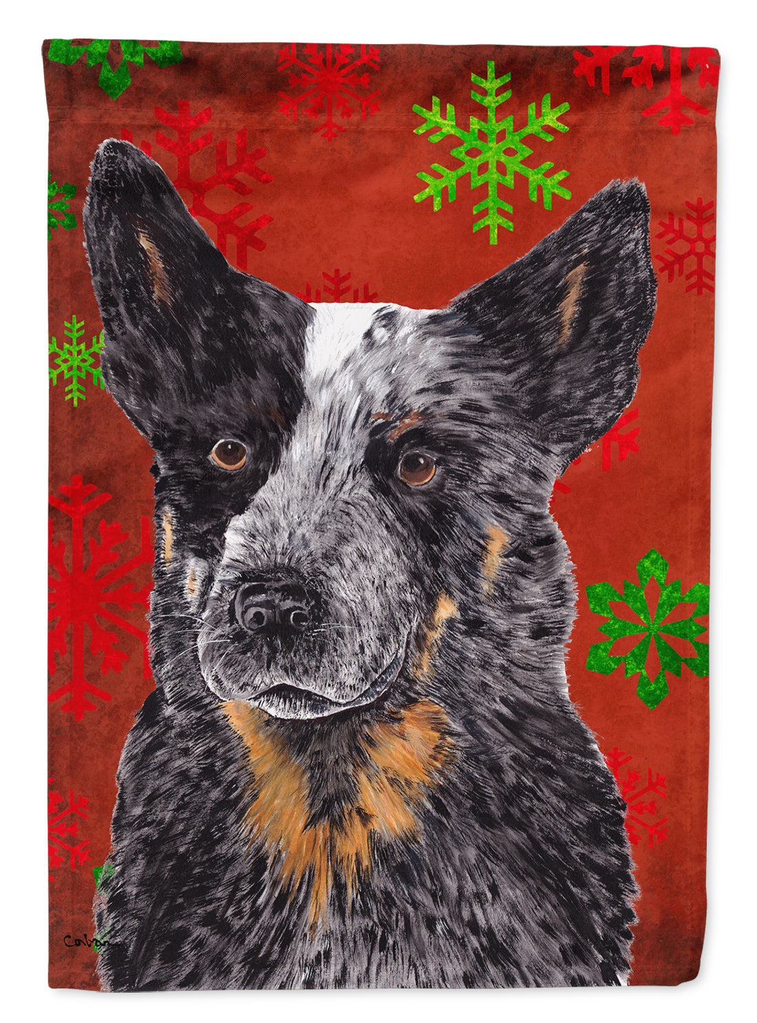 Australian Cattle Dog Red Green Snowflakes Christmas Garden Flag Mailbox Decorative Yard Banner Outside Patio Artwork for Flower Beds, Garden Size, Multicolor