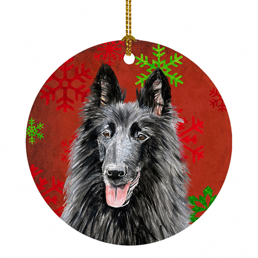 Belgian Sheepdog Red and Green Snowflakes Holiday Christmas Ceramic Ornament Christmas Tree Hanging Decorations for Home Christmas Holiday, Party, Gift, 3 in, Multicolor