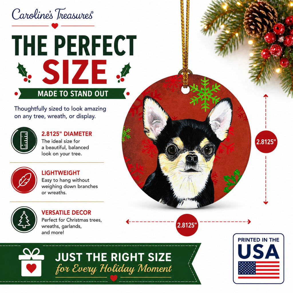 Chihuahua Red and Green Snowflakes Holiday Christmas Ceramic Ornament Christmas Tree Hanging Decorations for Home Christmas Holiday, Party, Gift, 3 in, Multicolor
