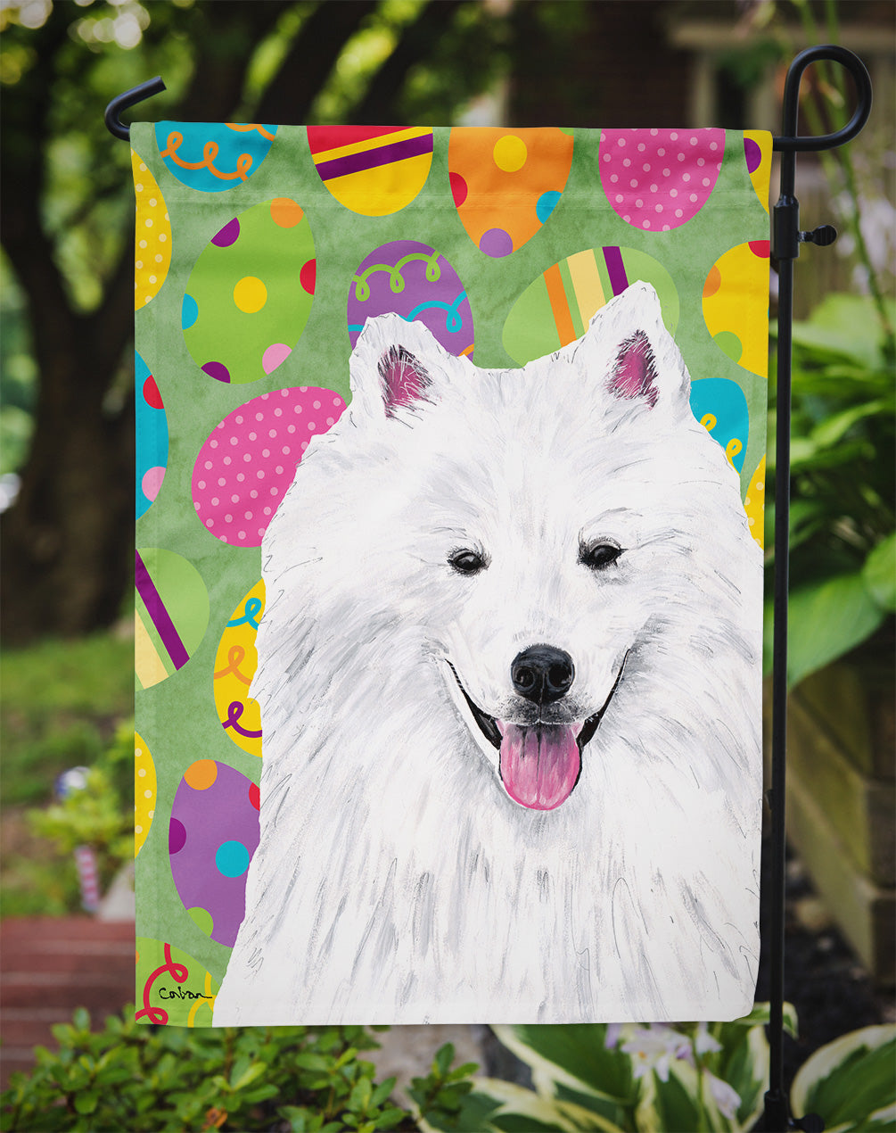 American Eskimo Easter Eggtravaganza Garden Flag Mailbox Decorative Yard Banner Outside Patio Artwork for Flower Beds, Garden Size, Multicolor