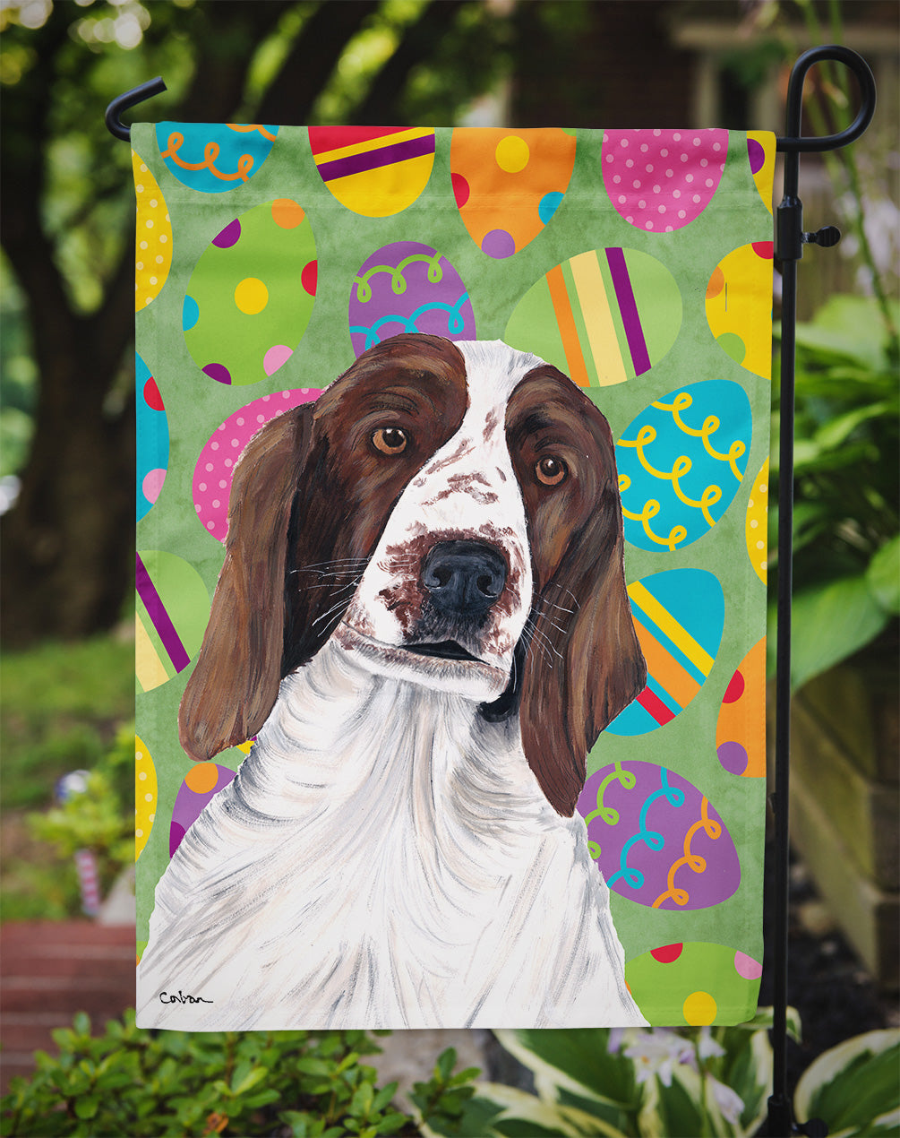 Welsh Springer Spaniel Easter Eggtravaganza Garden Flag Mailbox Decorative Yard Banner Outside Patio Artwork for Flower Beds, Garden Size, Multicolor