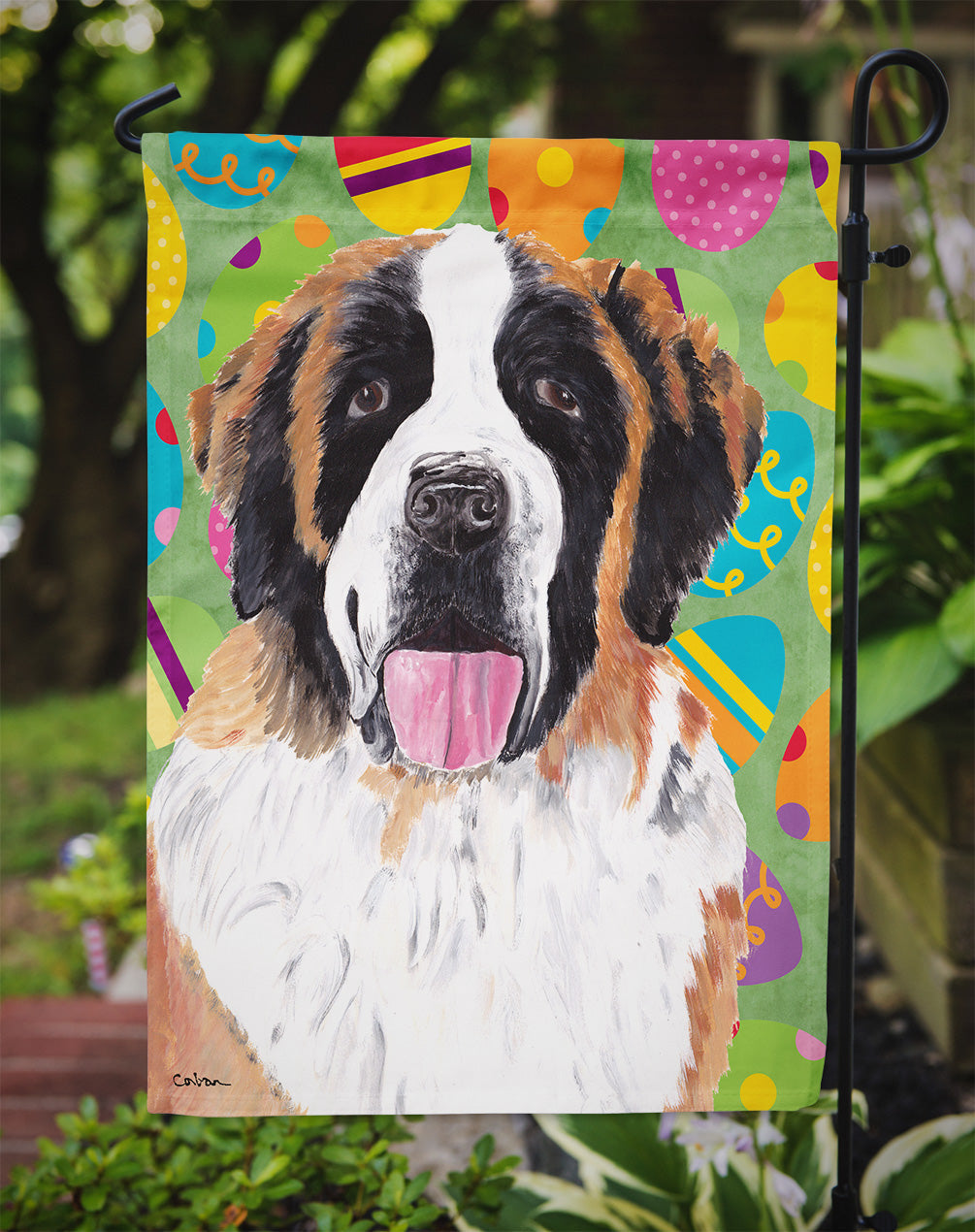 Saint Bernard Easter Eggtravaganza Garden Flag Mailbox Decorative Yard Banner Outside Patio Artwork for Flower Beds, Garden Size, Multicolor