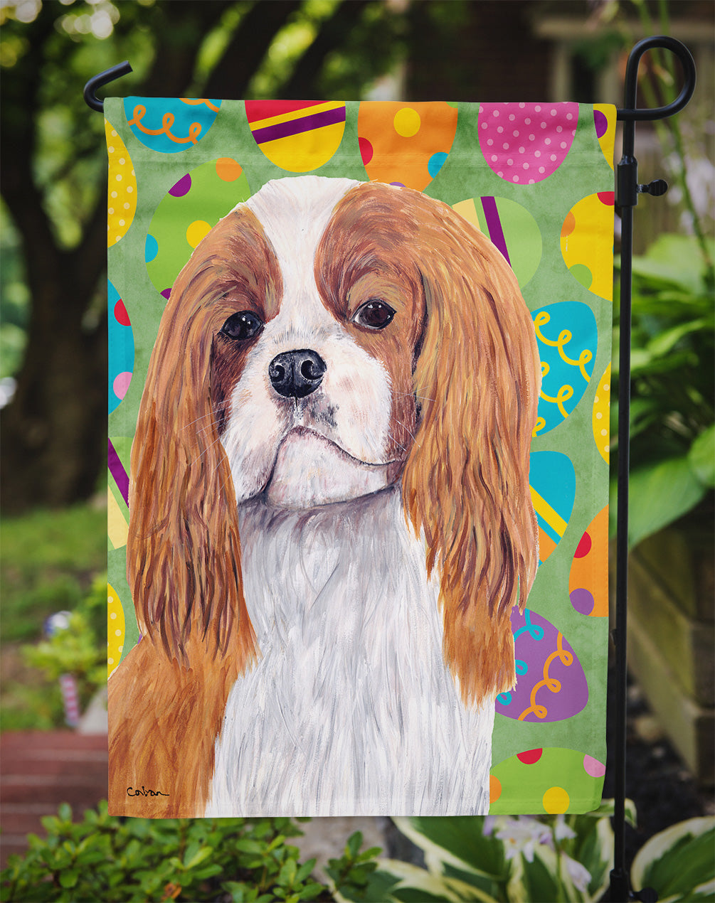 Cavalier Spaniel Easter Eggtravaganza Garden Flag Mailbox Decorative Yard Banner Outside Patio Artwork for Flower Beds, Garden Size, Multicolor