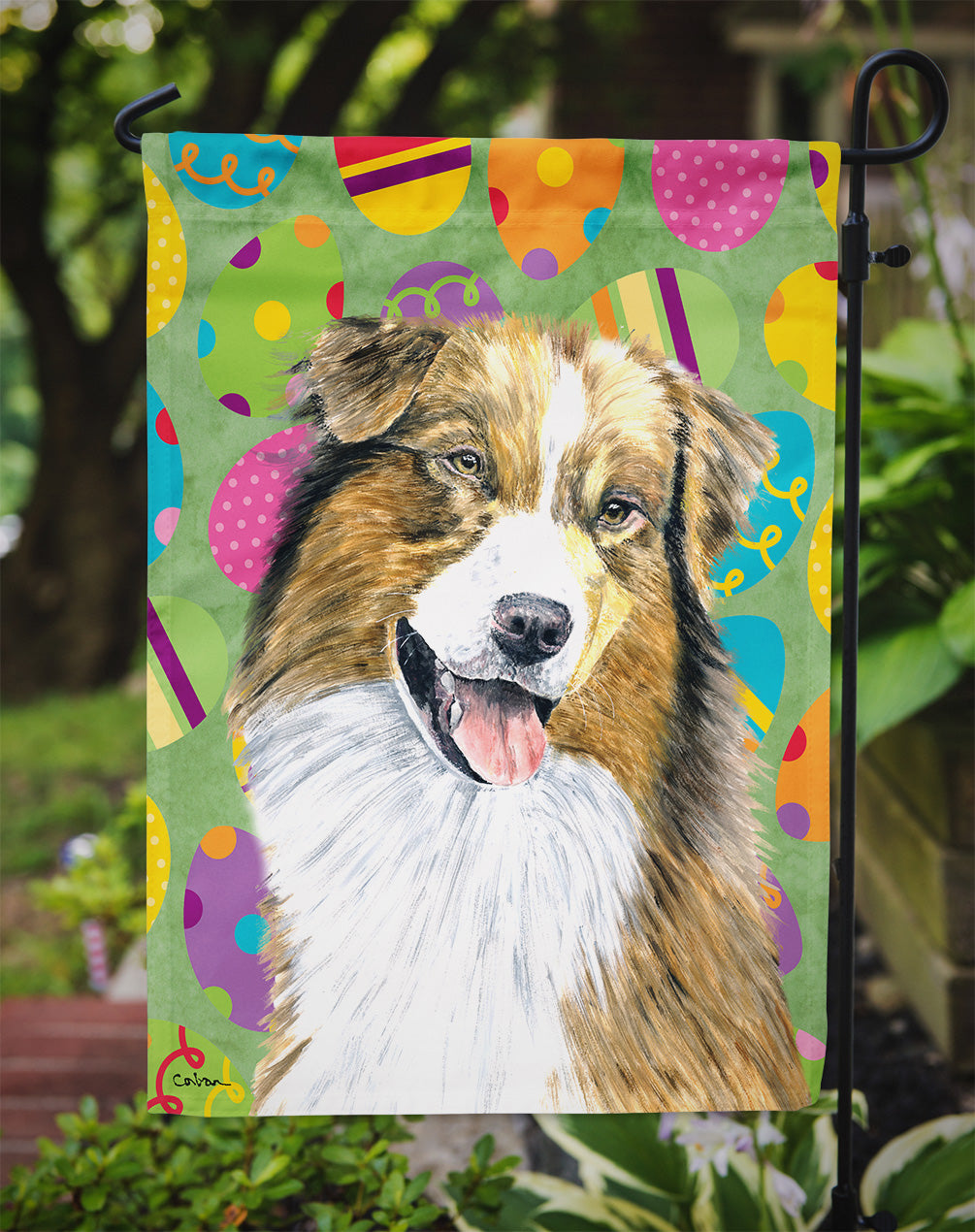 Australian Shepherd Easter Eggtravaganza Garden Flag Mailbox Decorative Yard Banner Outside Patio Artwork for Flower Beds, Garden Size, Multicolor