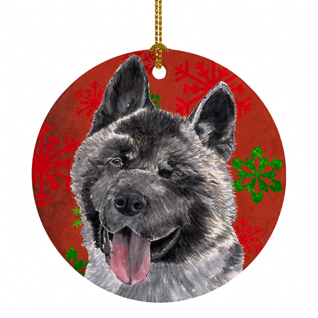 Akita Red Snowflakes Holiday Christmas Ceramic Ornament Christmas Tree Hanging Decorations for Home Christmas Holiday, Party, Gift, 3 in, Multicolor