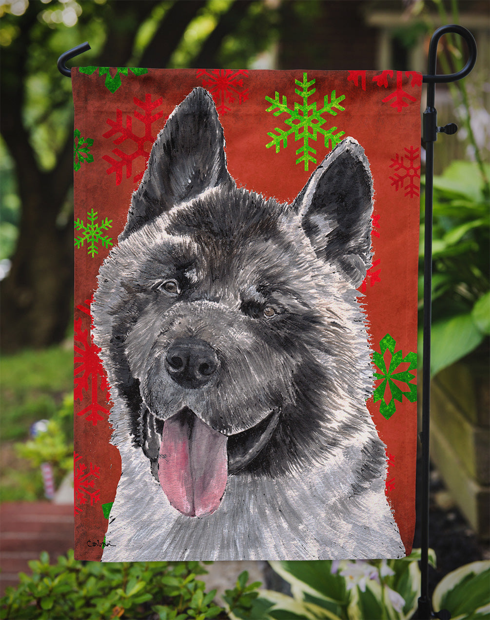 Akita Red Snowflakes Holiday Christmas Garden Flag Mailbox Decorative Yard Banner Outside Patio Artwork for Flower Beds, Garden Size, Multicolor