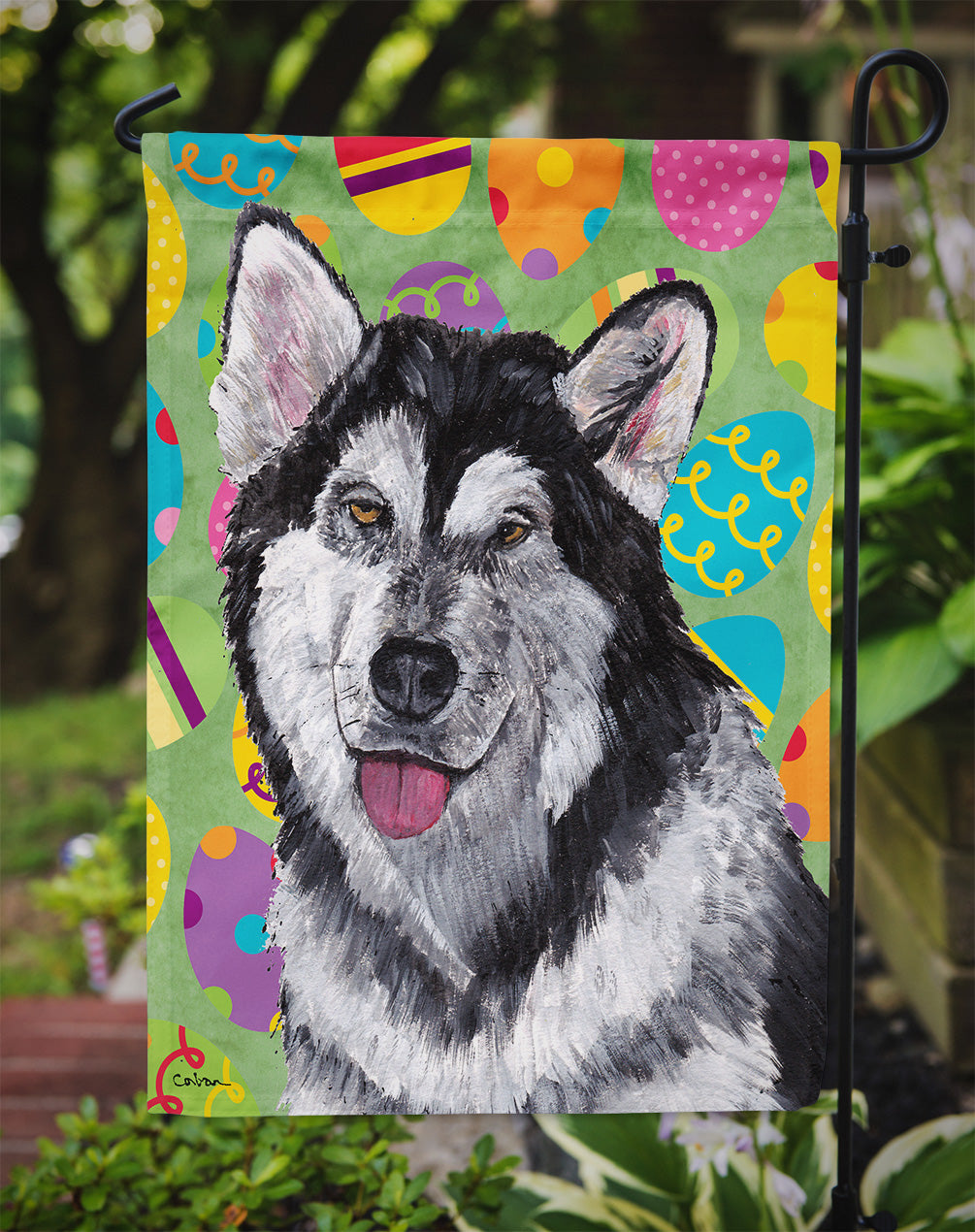 Alaskan Malamute Easter Eggtravaganza Garden Flag Mailbox Decorative Yard Banner Outside Patio Artwork for Flower Beds, Garden Size, Multicolor