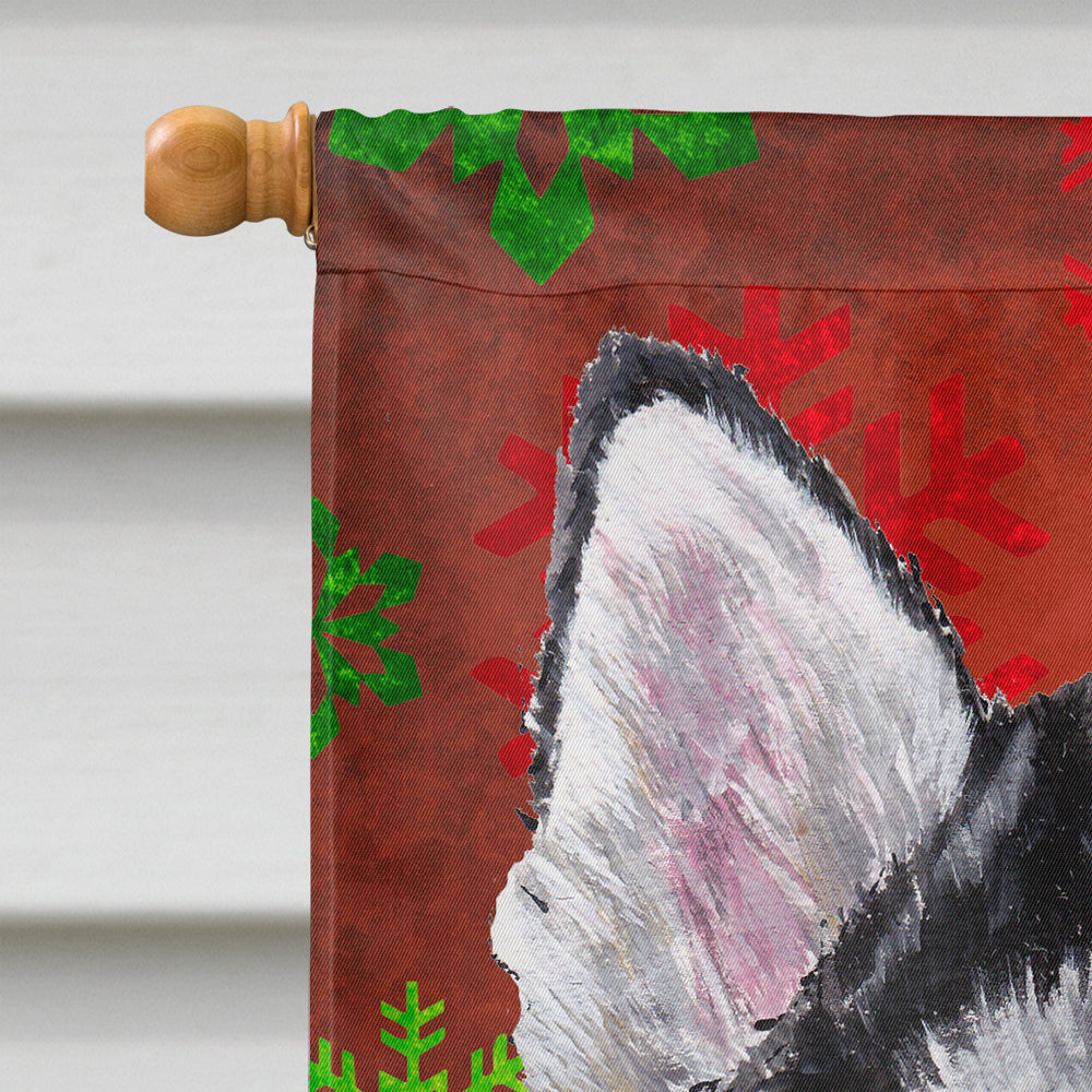 Alaskan Malamute Red Snowflakes Holiday Christmas House Flag 28x40 Porch Sleeve Pole Decorative Outside Yard Banner Artwork Wall Hanging, Polyester