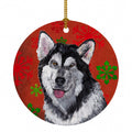 Alaskan Malamute Red Snowflakes Holiday Christmas  Ceramic Ornament Christmas Tree Hanging Decorations for Home Christmas Holiday, Party, Gift, 3 in, Multicolor