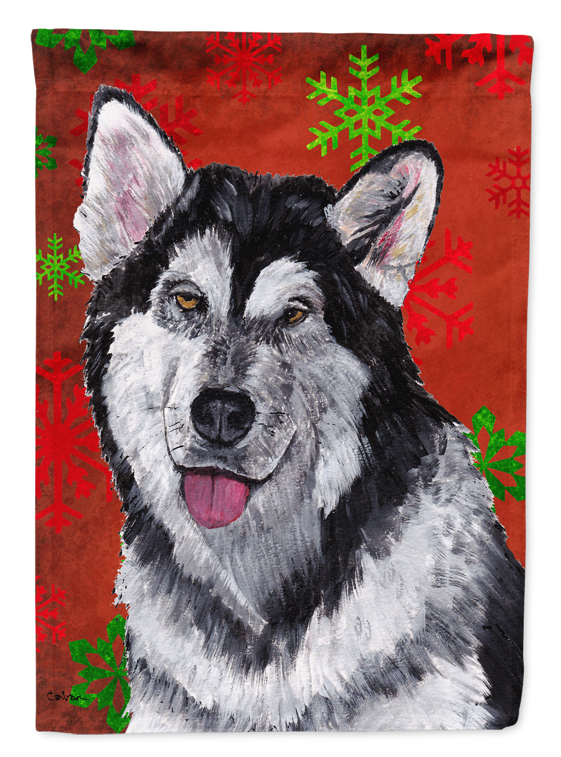 Alaskan Malamute Red Snowflakes Holiday Christmas Garden Flag Mailbox Decorative Yard Banner Outside Patio Artwork for Flower Beds, Garden Size, Multicolor