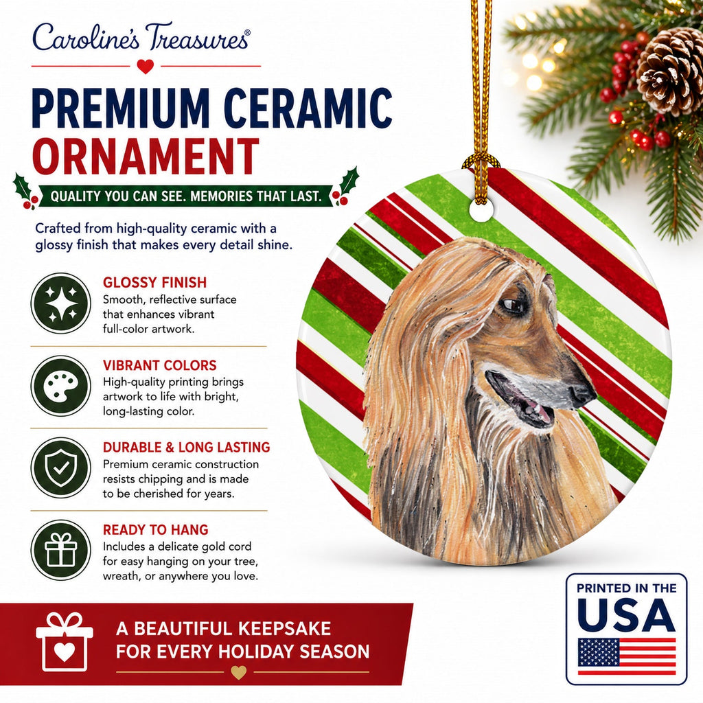Afghan Hound Candy Cane Holiday Christmas Ceramic Ornament Christmas Tree Hanging Decorations for Home Christmas Holiday, Party, Gift, 3 in, Multicolor