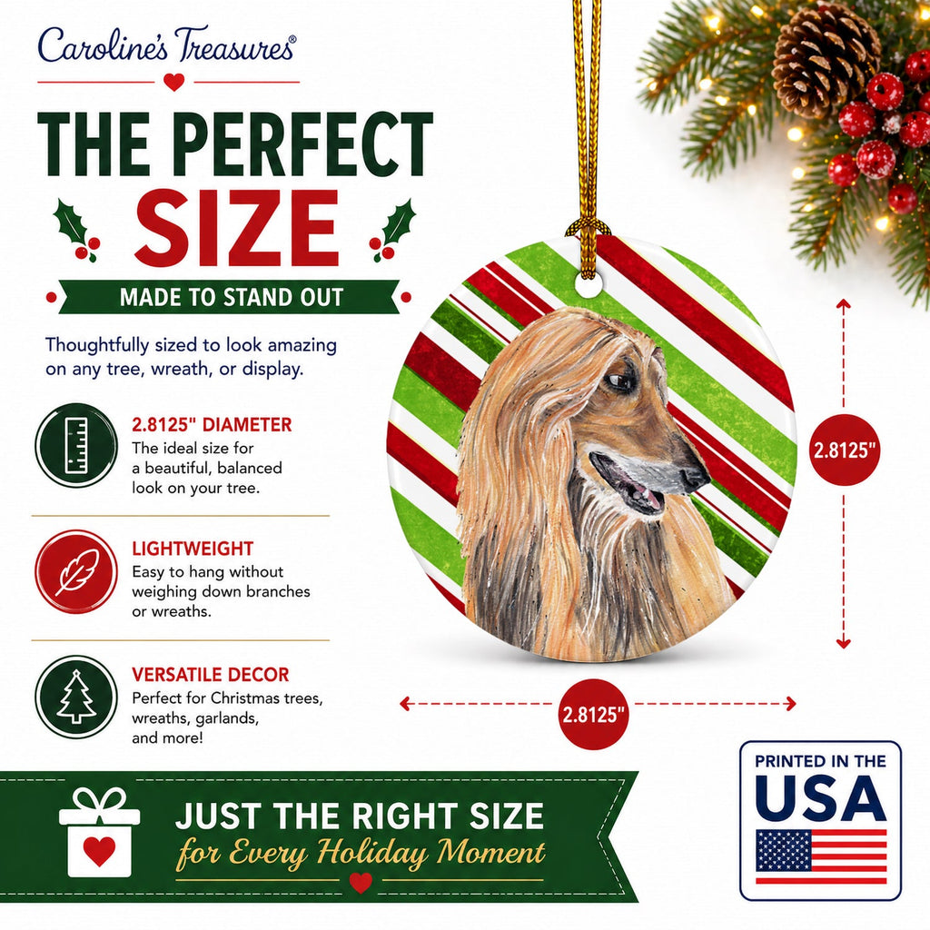 Afghan Hound Candy Cane Holiday Christmas Ceramic Ornament Christmas Tree Hanging Decorations for Home Christmas Holiday, Party, Gift, 3 in, Multicolor