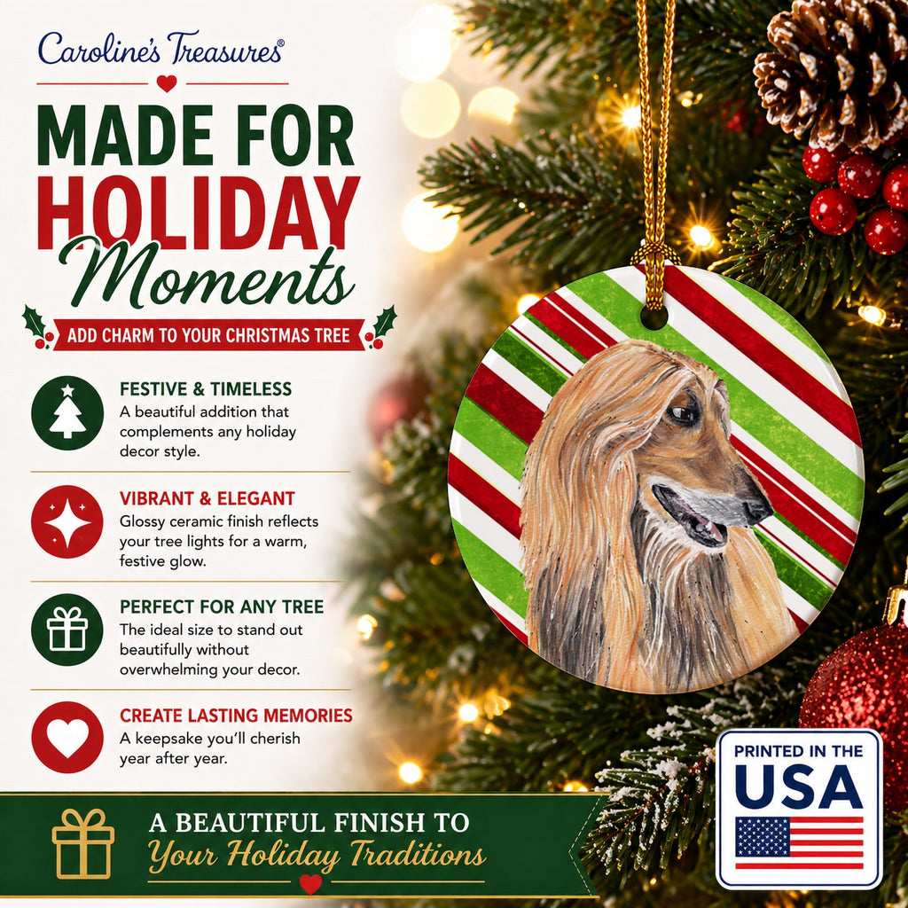 Afghan Hound Candy Cane Holiday Christmas Ceramic Ornament Christmas Tree Hanging Decorations for Home Christmas Holiday, Party, Gift, 3 in, Multicolor