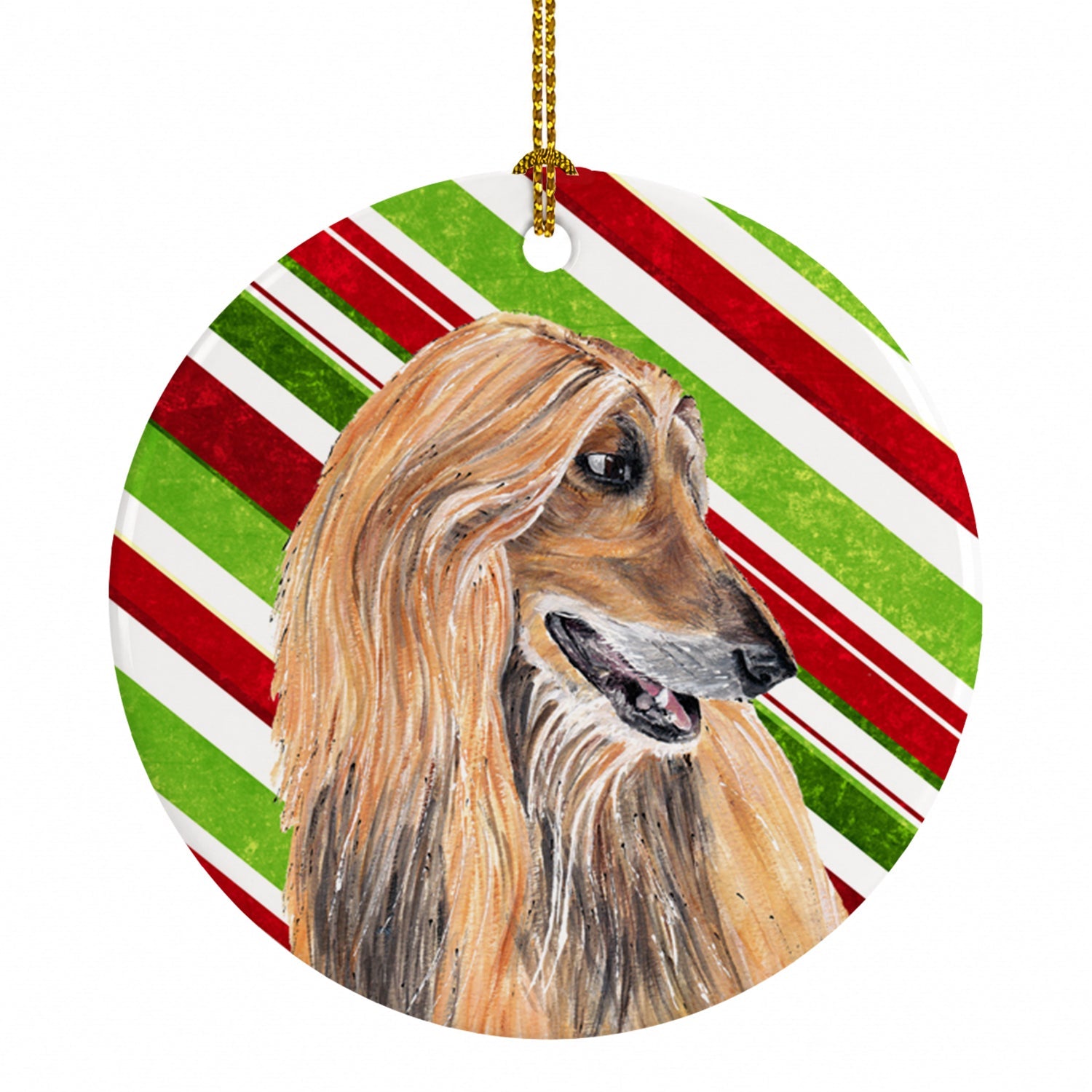 Afghan Hound Candy Cane Holiday Christmas Ceramic Ornament Christmas Tree Hanging Decorations for Home Christmas Holiday, Party, Gift, 3 in, Multicolor