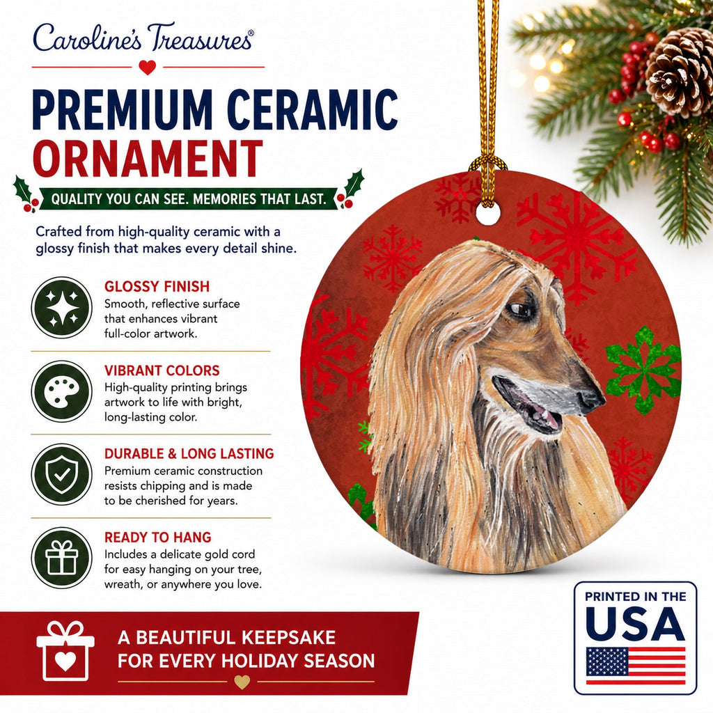 Afghan Hound Red Snowflakes Holiday Christmas  Ceramic Ornament Christmas Tree Hanging Decorations for Home Christmas Holiday, Party, Gift, 3 in, Multicolor