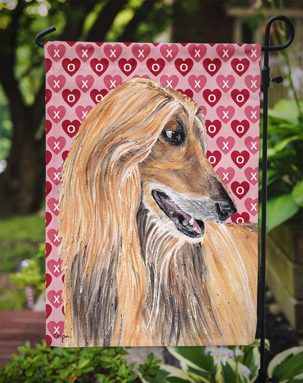 Afghan Hound Hearts Love and Valentine's Day Garden Flag Mailbox Decorative Yard Banner Outside Patio Artwork for Flower Beds, Garden Size, Multicolor