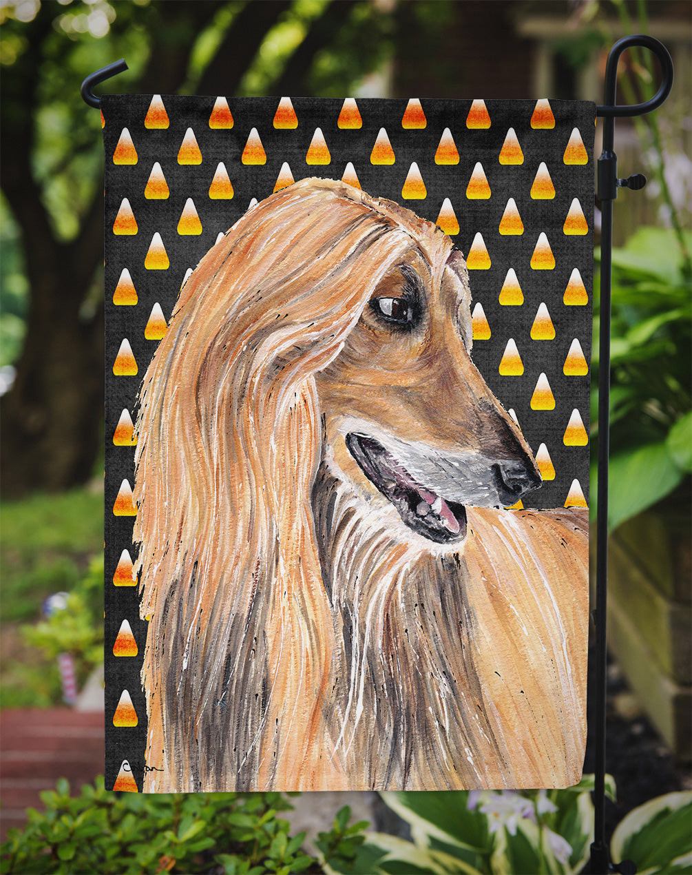 Afghan Hound Candy Corn Halloween Garden Flag Mailbox Decorative Yard Banner Outside Patio Artwork for Flower Beds, Garden Size, Multicolor